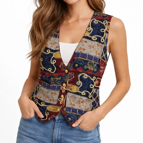 Vintage JoJo Co Ltd Maroon Rayon Vest / Vntg Top - Picture 7 of 7